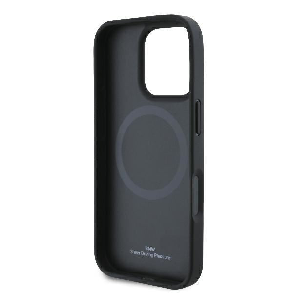 BMW Signature Leather Half Textured & Circle Case with MagSafe for iPhone 16 Pro 6.3" Black - BMHMP16L23RTPK