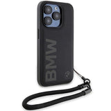 BMW Signature Leather Wordmark Cord Hard Case for iphone 15 Pro 6.1" Black - BMHCP15L23RMRLK