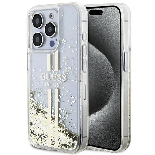 Guess Liquid Glitter Gold Stripes Hard Case for iphone 15 Pro Max 6.7" Transparent- GUHCP15XLFCSEGT