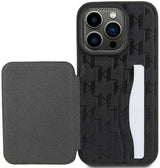 Karl Lagerfeld Saffiano Card Slots and Stand Monogram Choupette Case for iPhone 15 Pro Max 6.7" Black - KLHCP15XSAKCNSCK