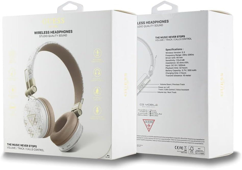 Guess 4G Triangle Round Shape ENC Bluetooth On Ear Headphones White - GUBH70E4PTMH