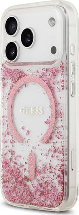 Guess Resin Bottom Glitter Case with MagSafe for iPhone 17/18 Pro Max 6.9" Clear Pink - GUHMP18XRGRGEP