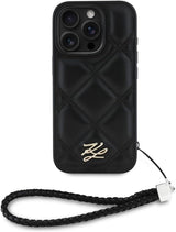 Karl Lagerfeld Quilted Initial Logo with Chain Strap Case for iPhone 16 Pro Max 6.9" Black - KLHCP16XPSQSKLSMSK