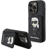 Karl Lagerfeld Saffiano Cardslots and Stand Monogram Ikonik Patch Case for iPhone 15 Pro Max 6.7" Black - KLHCP15XSAKKNSCK