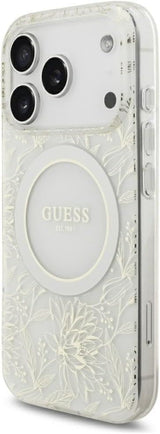 Guess IML Flowers Electro Pearl Strap MagSafe Case for iPhone 17/18 Pro 6.3" White - GUHMP18LHCPOFPH