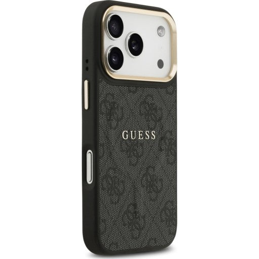 Guess PU Leather 4G Gold Frame Case with MagSafe for iPhone 17 Pro 6.3" Black -GUHMP17LP4MSEGCK