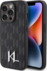 Karl Lagerfeld Leather Monogram Hot Stamp Metal Logo for iphone 15 Pro 6.1" Black - KLHCP15LPKLPKLK