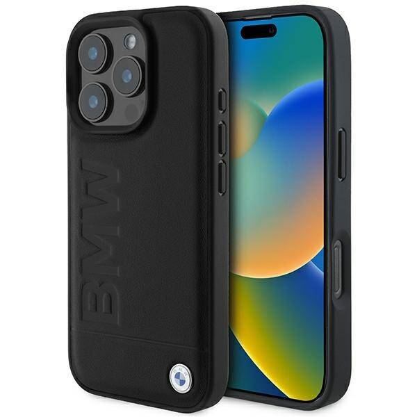 BMW Leather Hot Stamp Case with MagSafe for iPhone 16 Pro Max 6.9" Black - BMHMP16XSLLBK