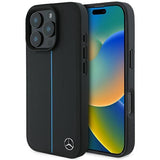 Mercedes MB Blue Line Leather Case with MagSafe for iPhone 16 Pro 6.3" Black - MEHMP16L23RURBK