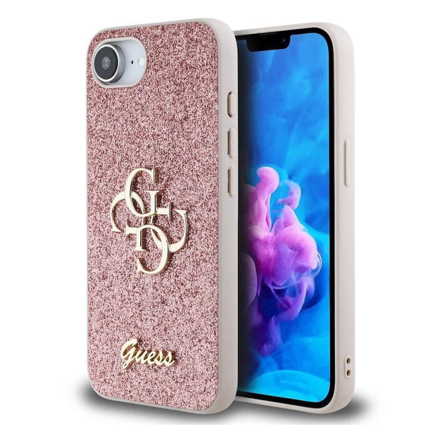 Guess PU Fixed Glitter 4G Metal Logo Case for iPhone 16e 6.1" Pink -  GUHCPSE4HG4SGP