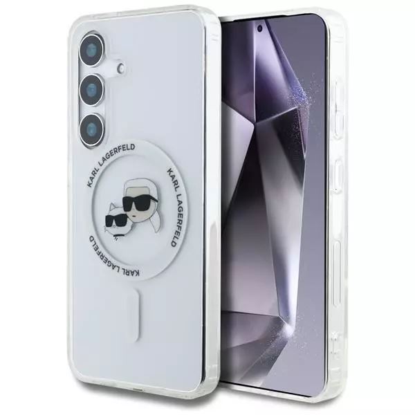 Karl Lagerfeld Button Karl & Choupette Heads Printed Logo Case with MagSafe for Samsung Galaxy S25 6.2" Clear - KLHMS25SHLSKCH