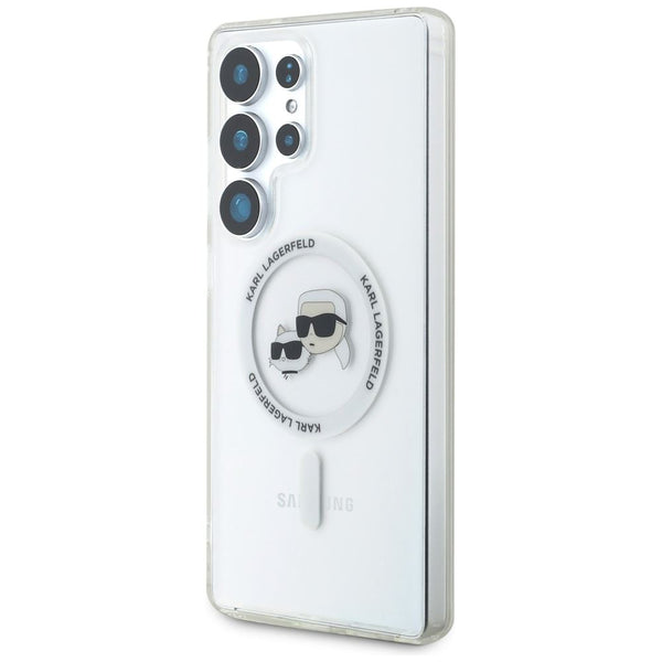 Karl Lagerfeld Button Karl & Choupette Heads Printed Logo Case with MagSafe for Samsung Galaxy S25 Ultra 6.9" Clear - KLHMS25LHLSKCH