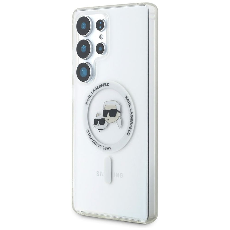 Karl Lagerfeld Button Karl & Choupette Heads Printed Logo Case with MagSafe for Samsung Galaxy S25 Ultra 6.9" Clear - KLHMS25LHLSKCH