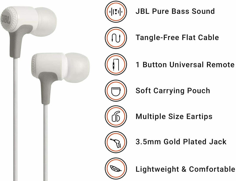 JBL Harman E15 White In Ear Headphone Headset with Mic JBLE15WHT