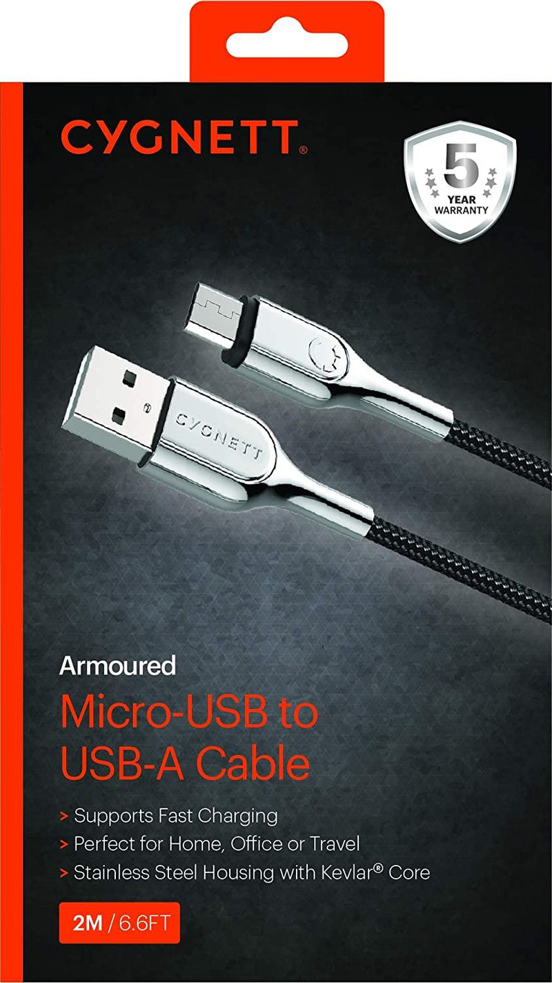 Cygnett 2M Armoured USB A to Micro USB Cable Black - CY2673PCCAM