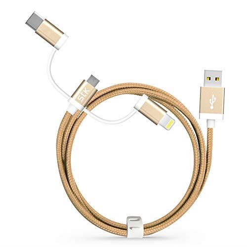 STK Binary 3 Charge & Sync 1 Metre Cable Micro USB Lightning Type C Gold