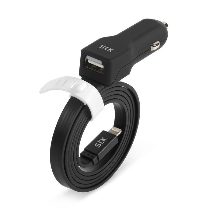 STK Noodle Lightning + USB Car Charger Black