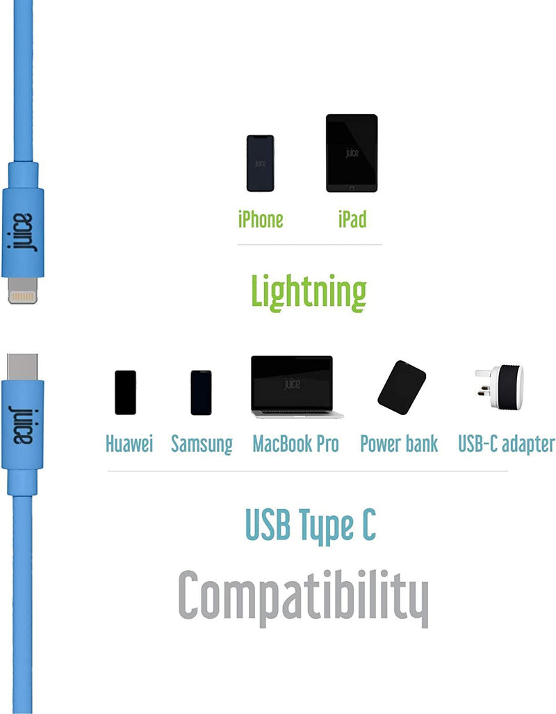 Juice 1M Blue USB C to Lightning Cable - JUSCABLE-LIGHT-TYPEC-1M-RND-XRBLU