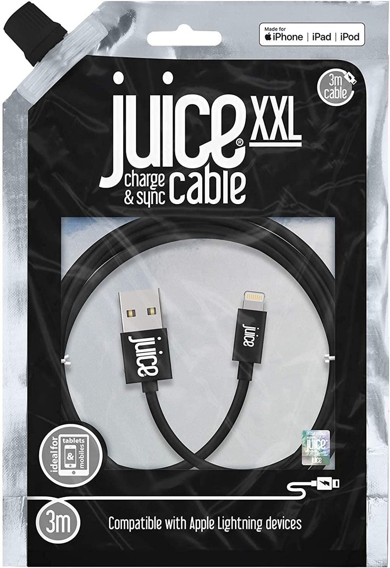 Juice 3M Black USB A to Lightning Cable - JUICEXXLCABLE-BLACK