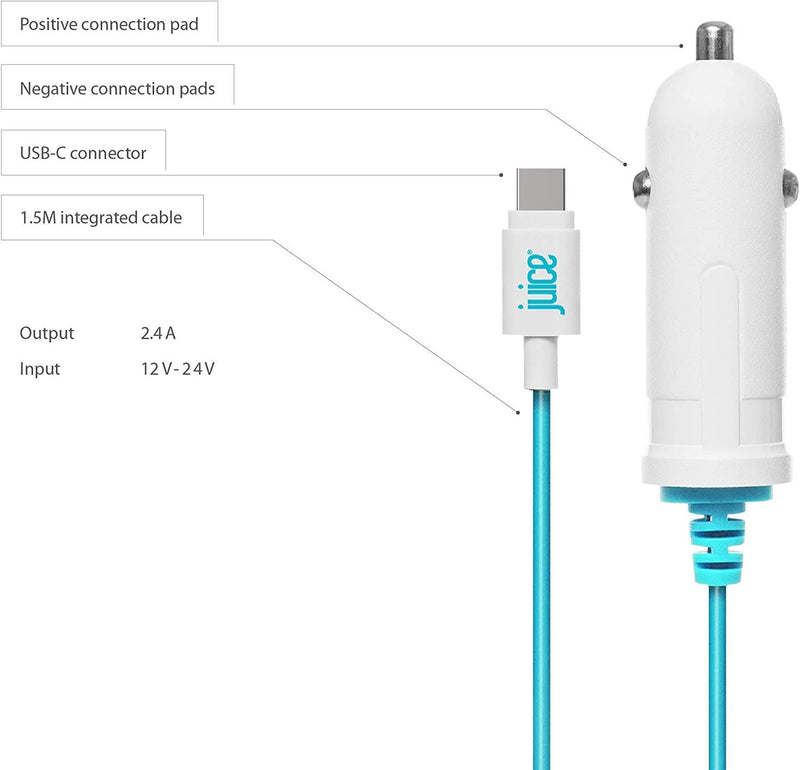 Juice Type C 2.4 Amp Car Charger White - JUICEC-CAR-TABLET