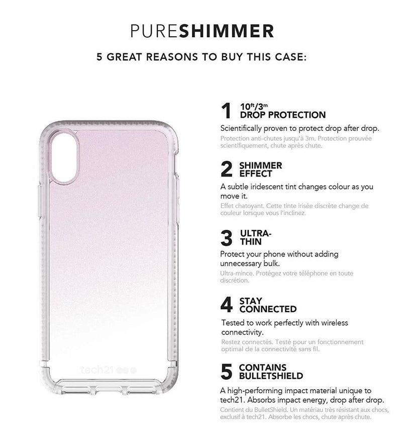 Tech21 Pure Shimmer Pink Case Back Cover iphone X/XS Max 6.5" T21-6556